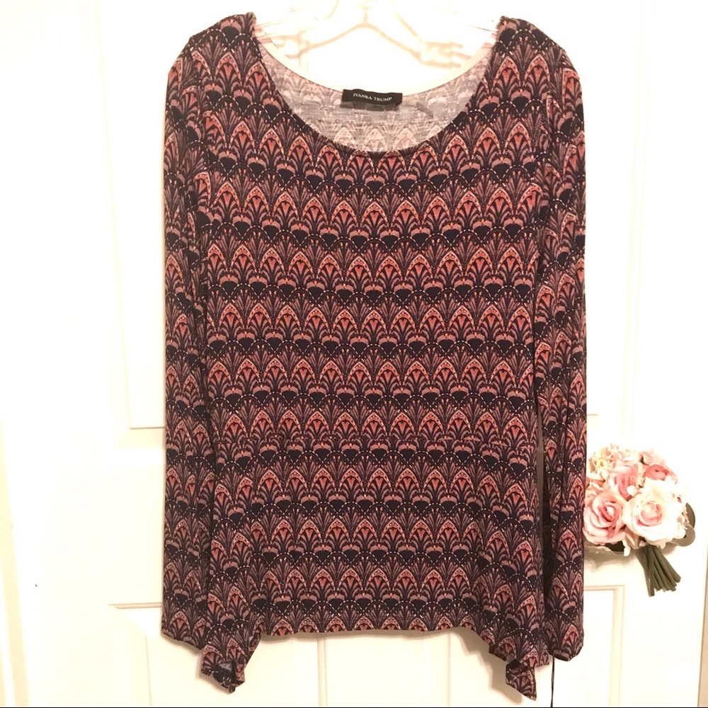 IVANKA TRUMP LONG SLEEVE PRINTED TOP SIZE L